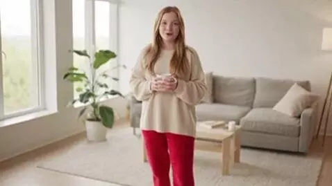 AI Video from prompt: A 14 year old blonde hair girl wearing red fuzzy