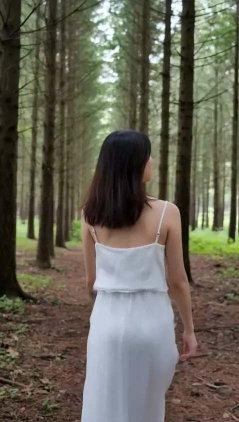 AI Video from prompt: A woman stands in the forest