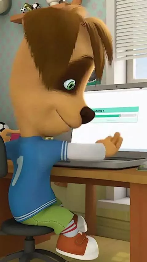 AI Video from prompt: The character siting on chair at laptop when sai