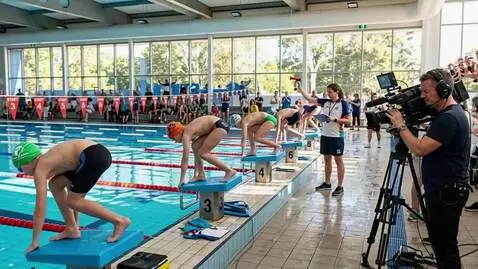 AI Video from prompt: children's swimming competition
