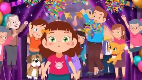 AI Video from prompt: Boy: Shhh, everyone, she's coming! Cat: Meow! Do
