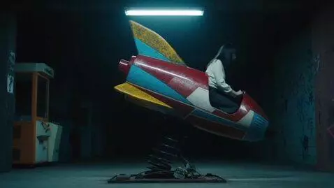 AI Video from prompt: rear side view of a hydraulic colorful rocket je