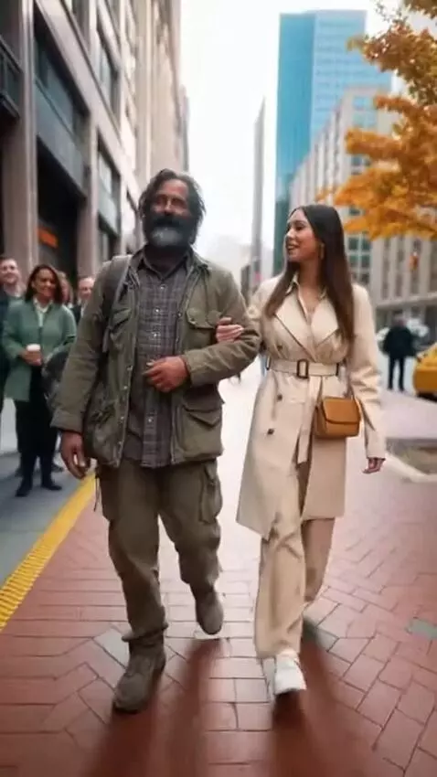 AI Video from prompt: A homeless man is walking through the city with 