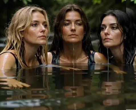 AI Video from prompt: Three adult women are partially submerged in a c