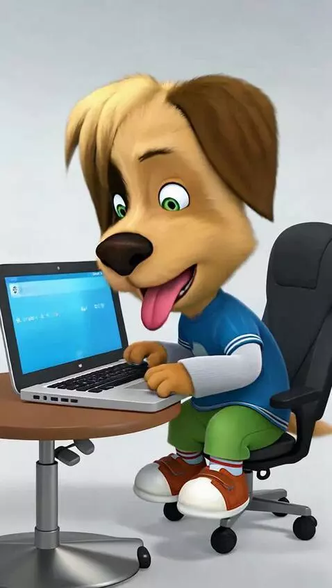 AI Video from prompt: The character siting on chair at laptop said: "L