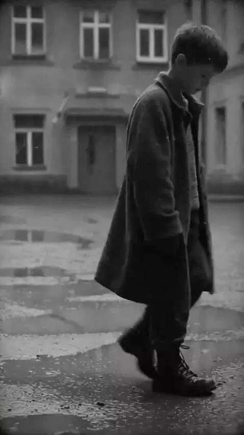 AI Video from prompt: Clip 1: A 10–12‑year‑old boy in worn, tattered c