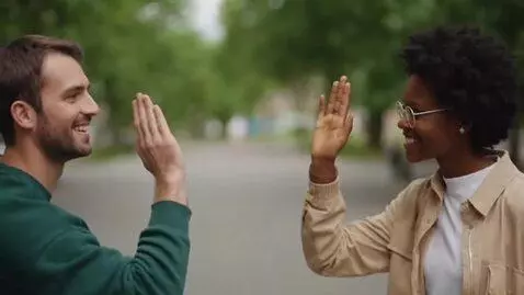 AI Video from prompt: Person giving someone a high 5 and saying this i
