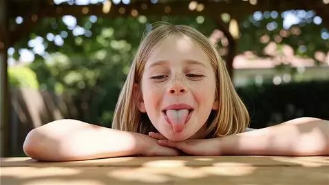 AI Video from prompt: girl tongue out eyes crossed