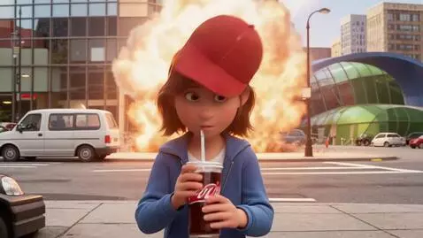 AI Video from prompt: a person with a red baseball visor drinking cola