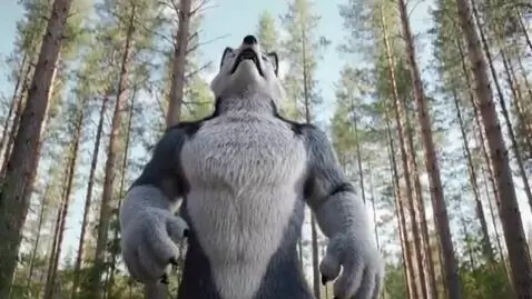 AI Video from prompt: fursuit wolf growing big and tall
