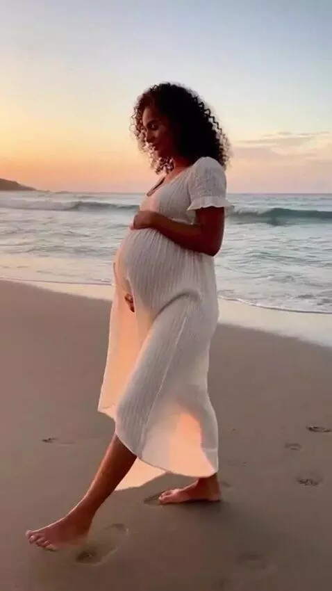 AI Video from prompt: A pregnant woman walking at the beach