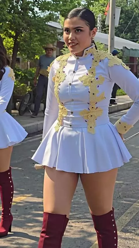 AI Video from prompt: The girl pulls on her shorts under her skirt