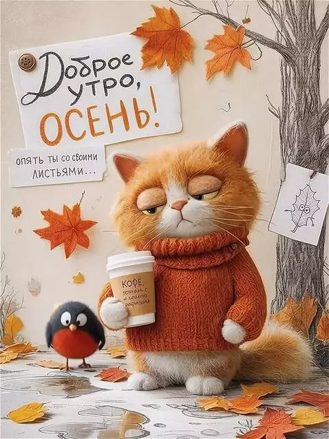 AI Video from prompt: The Cat is sad and drinking coffee, while a litt