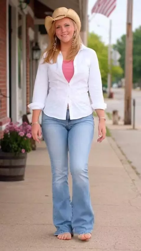 AI Video from prompt: smiling blond woman barefoot with slightly dirty