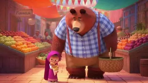 AI Video from prompt: bear and masha going to market get lava lava mas