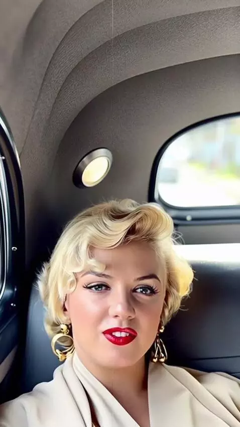 AI Video from prompt: Marilyn Monroe is sitting in the back seat of a 