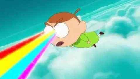 AI Video from prompt: Stingy from lazy town shooting lasers out of his