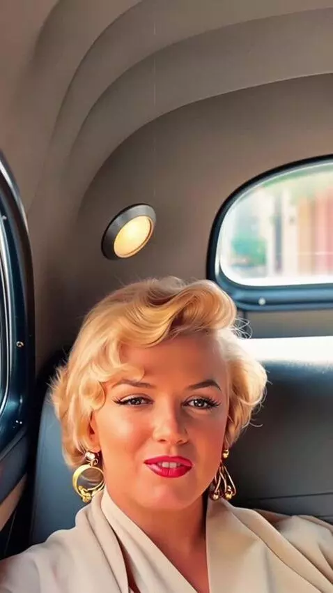 AI Video from prompt: Marilyn Monroe is sitting in a car in the back s