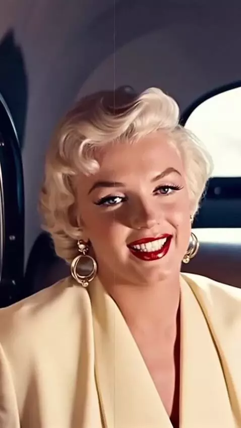 AI Video from prompt: Marilyn Monroe, in color, looks at the camera, g