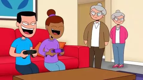 AI Video from prompt: Man joins his goons while he gets his parents gr