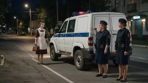 AI Video from prompt: Russia, summer, night, provincial town. A white 