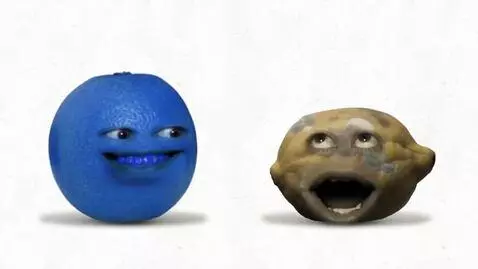 AI Video from prompt: Joyful plum shows his friend alive lemon that he