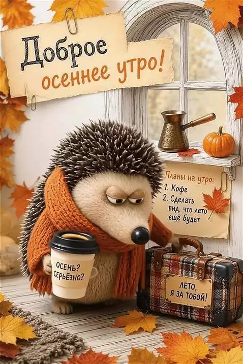 AI Video from prompt: The Hedgehod drinks coffee, picks up his suitcas