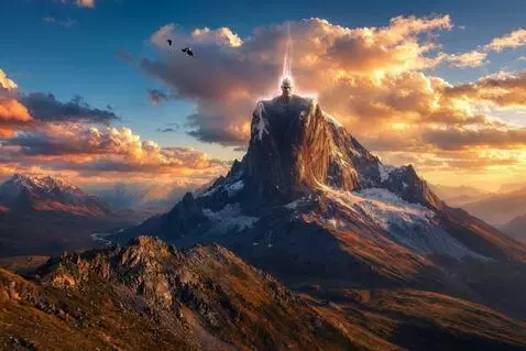 AI Video from prompt: START WITH THE REAL MOUNTAIN IN THIS IMAGE.  The