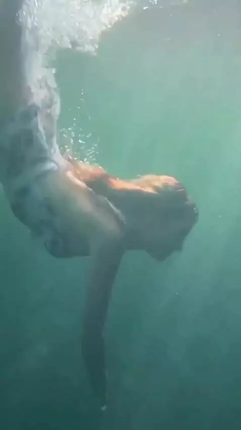 AI Video from prompt: The woman dives into the water and catches a hug