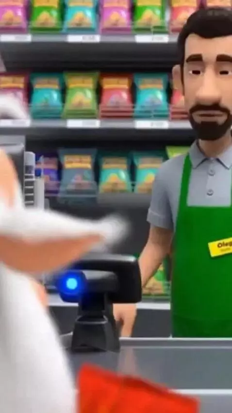 AI Video from prompt: (Russian Dub) In supermarket, Buba says in Russi