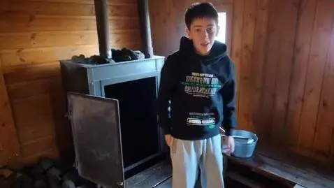 AI Video from prompt: This guy climbs out of the Russian banya stove a