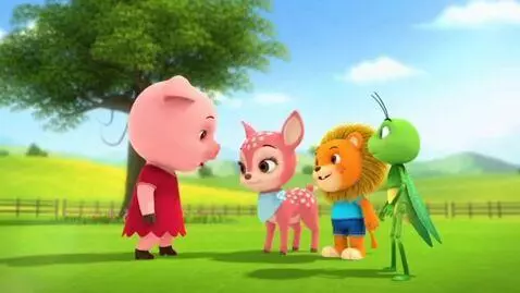 AI Video from prompt: Peppa sees the huichi the pink deer and leo the 