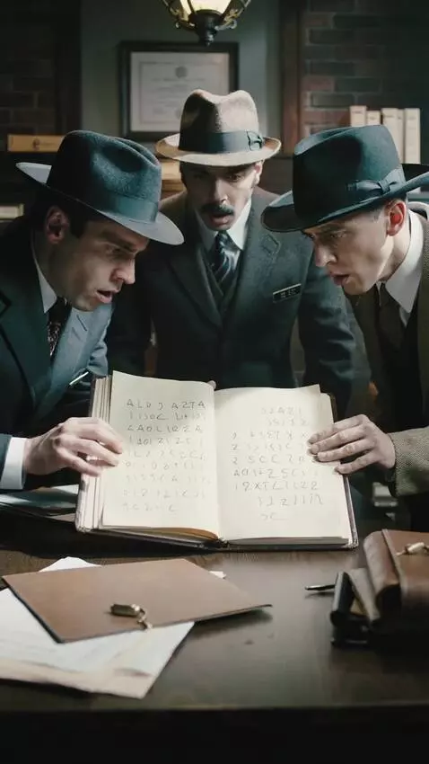 AI Video from prompt: "1940s detective bureau scene. Several police of