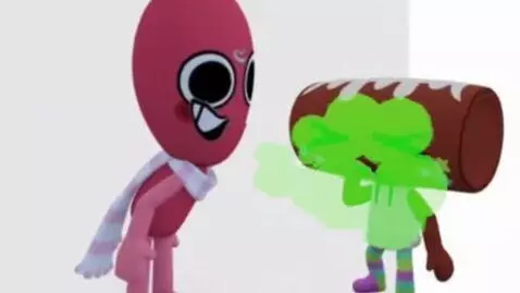 AI Video from prompt: the first character approaches the second charac