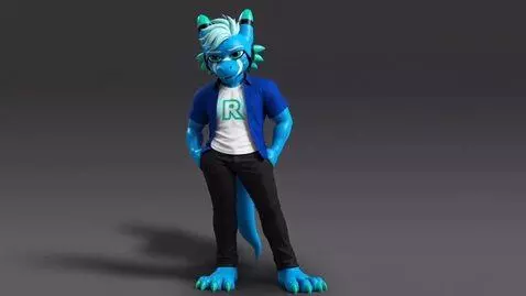 AI Video from prompt: A cyan dragon just stands there, then he sees yo
