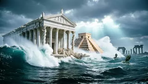 AI Video from prompt: The majestic capital of Atlantis beginning to si