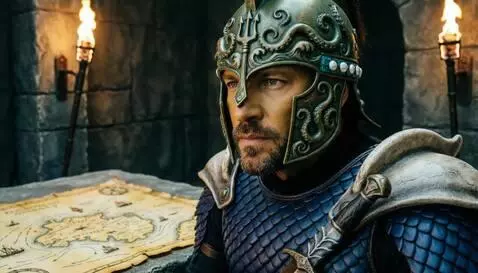 AI Video from prompt: Close-up of an Atlantean general wearing an orna
