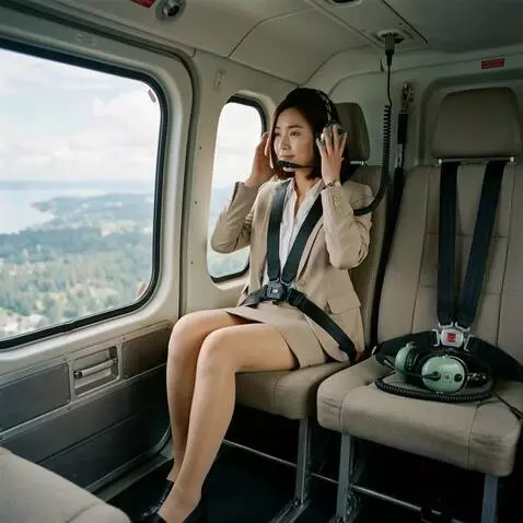 AI Video from prompt: The woman adjusts her headphones and crosses her