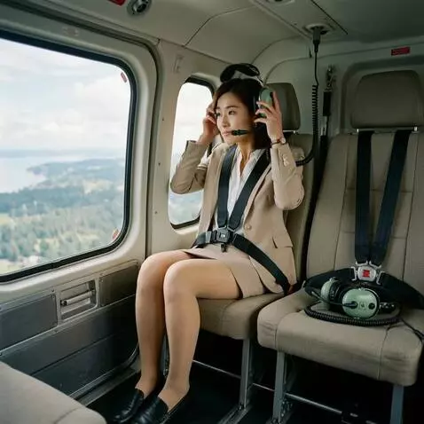 AI Video from prompt: A woman in a helicopter. The connection on her h