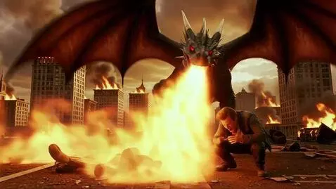 AI Video from prompt: This dragon come to city and burn the city and e