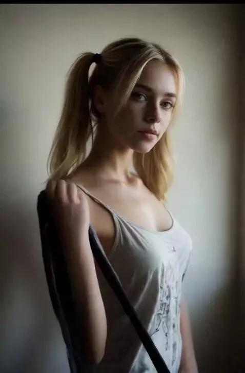 AI Video from prompt: Strap slips off her shoulder and she smiles secr