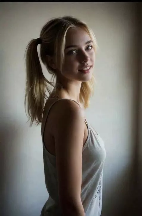 AI Video from prompt: The strap of her tank top slips off and she smil