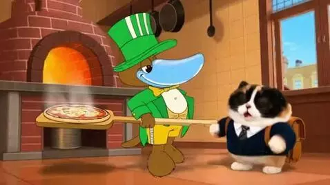 AI Video from prompt: The kitchen secretary says there, , the pizza is
