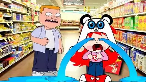 AI Video from prompt: Ty tan tantrum crying supermarket broken
