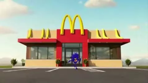 AI Video from prompt: 0–1 sec: Splaat runs toward McDonald’s. Splaat: 