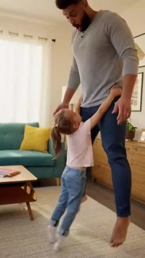 AI Video from prompt: A playful, surreal family-comedy scene featuring