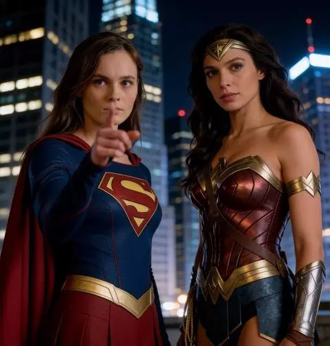 AI Video from prompt: supergirl points at the camera with her index fi