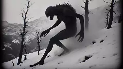 AI Video from prompt: A creepy thin otherworldly monster in a rage run