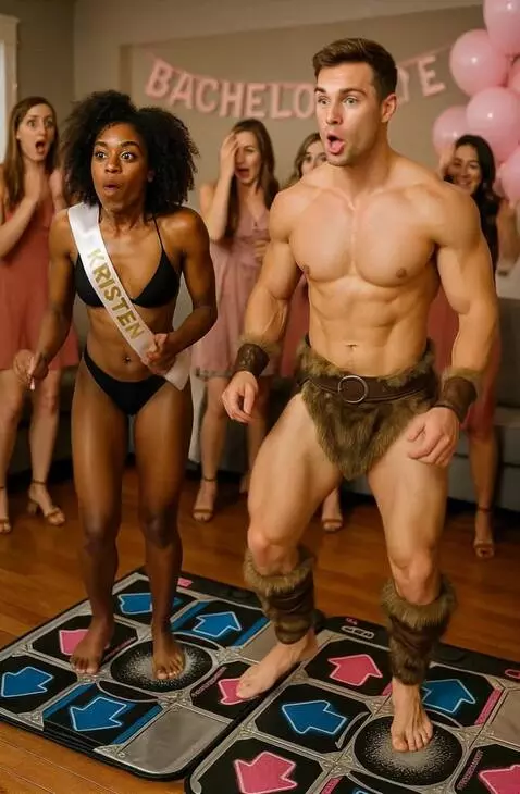 AI Video from prompt: a bachelorette party, front and centre is kriste