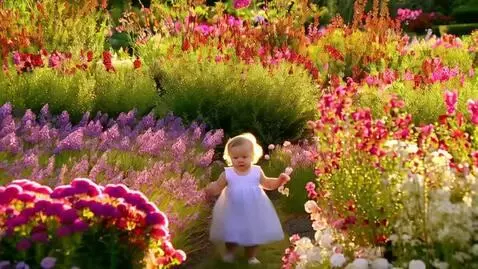 AI Video from prompt: Cute baby girl walking through a beautiful flowe